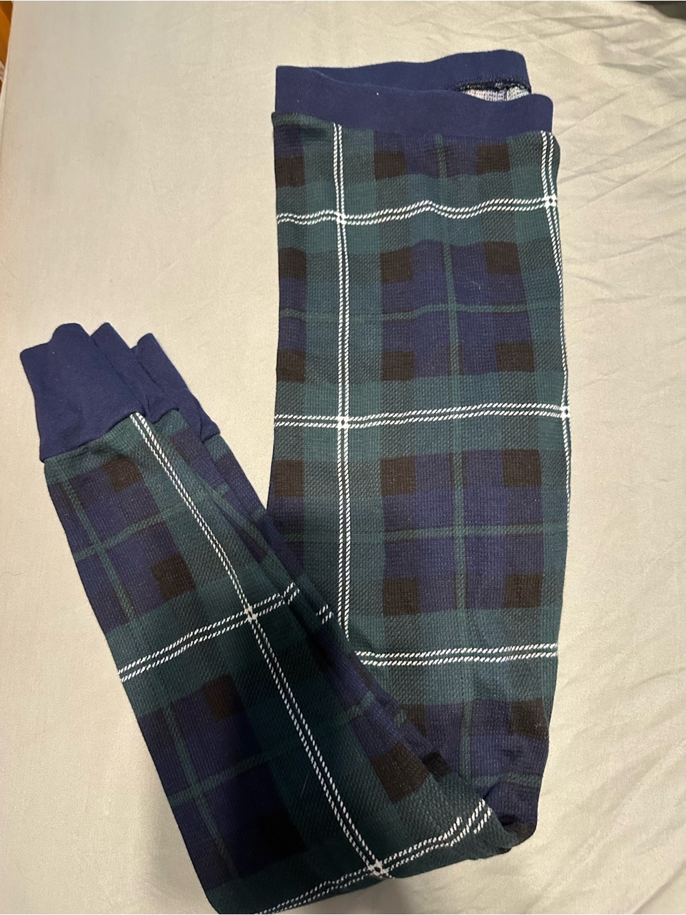 Plaid Knit Leggings in Navy and Hunter Green